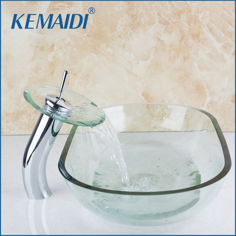 KEMAIDI Bathroom Sink Basin Vessel Faucet Tap Lavatory Glass Basin Set With Pop-up Drain New Shape <font><b>Construction</b></font> <font><b>&</b></font> <font><b></b></font> <font><b>Estate</b></font>